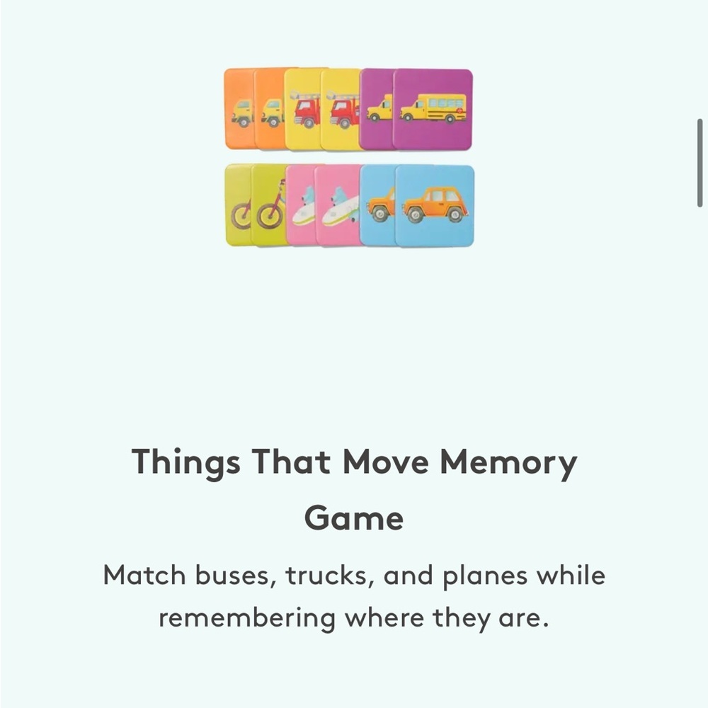 • LoveVery • The Investigator Play Kit 31, 32, 33
Things That Move Memory Game